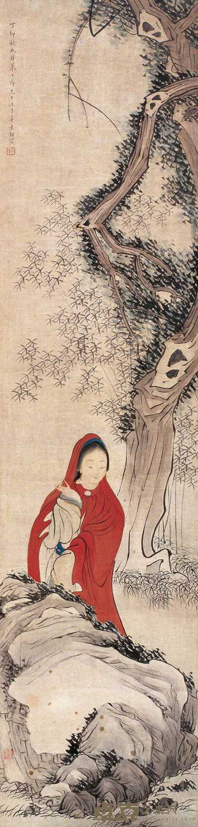 袁潮 仕女图 片 132×31cm